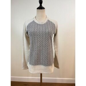 Prana Sweater Women XS Gray Wool Blend Fleece Lined Button Cuff Raglan Granola